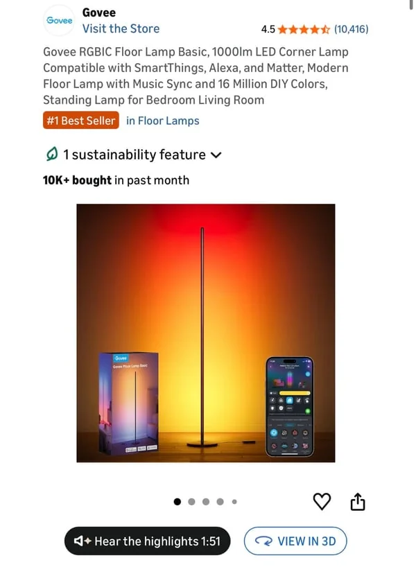 Amazon Home and Kitchen listing with View in 3D